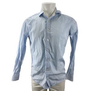 Hackett Men's Blue Slim Fit Long Sleeve Button Down Windowpane Shirt Top Size S